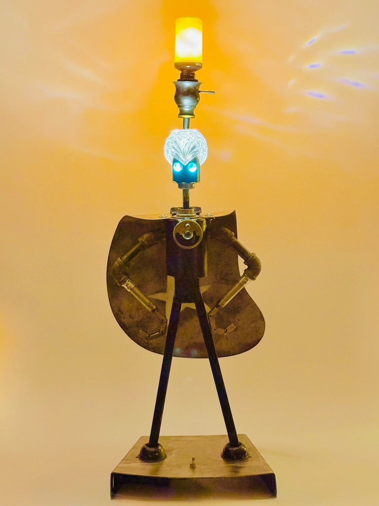Superion superhero robot lamp and reclaimed metal sculptural lighting by Bobby Anderson, RVA246