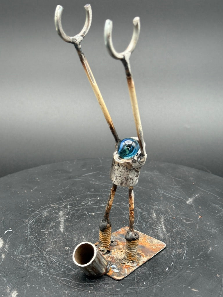 Helper Bot #54 Functional Art Sculpture, Reclaimed Metal Object Holder