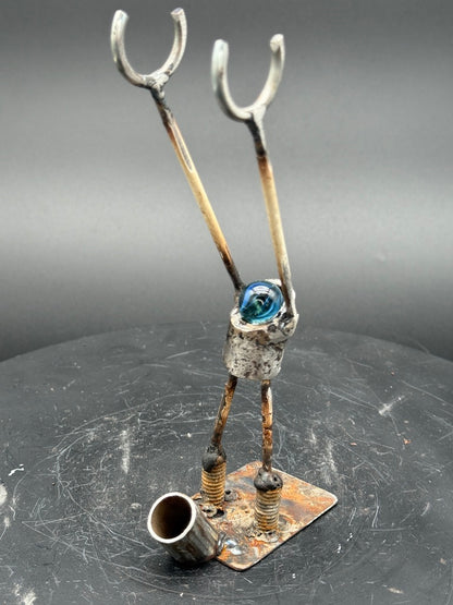 Helper Bot #54 Functional Art Sculpture, Reclaimed Metal Object Holder