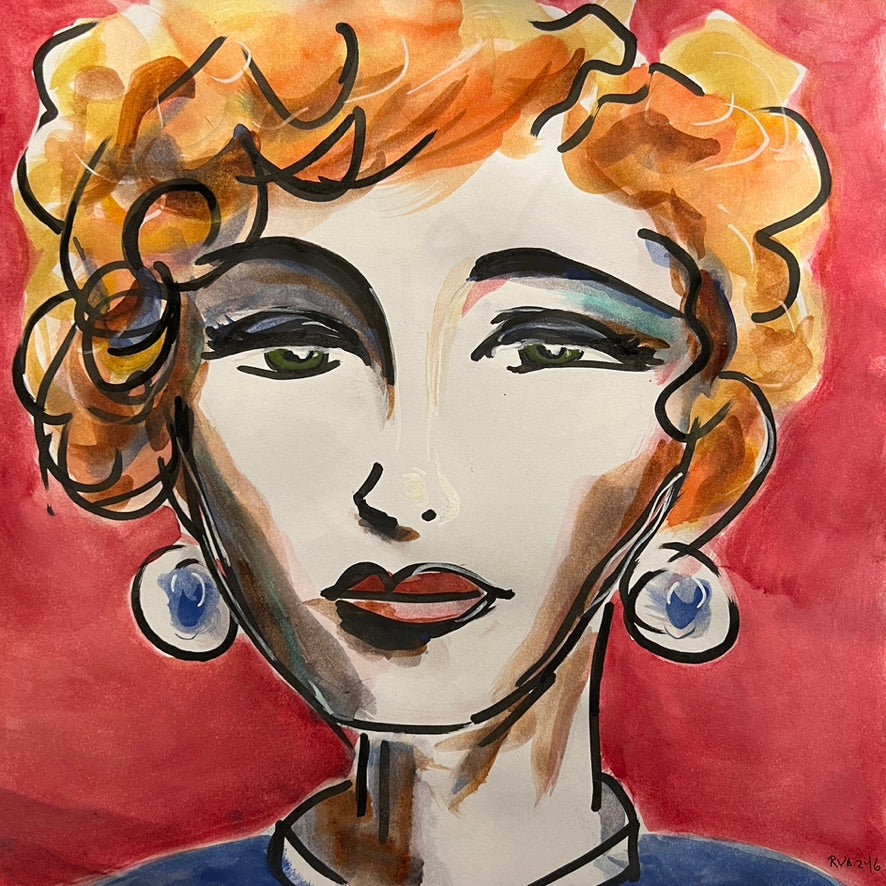 Dinner Guest 231004 (Gloria) original watercolor and ink artwork by Bobby Anderson, RVA246, 12"x12"