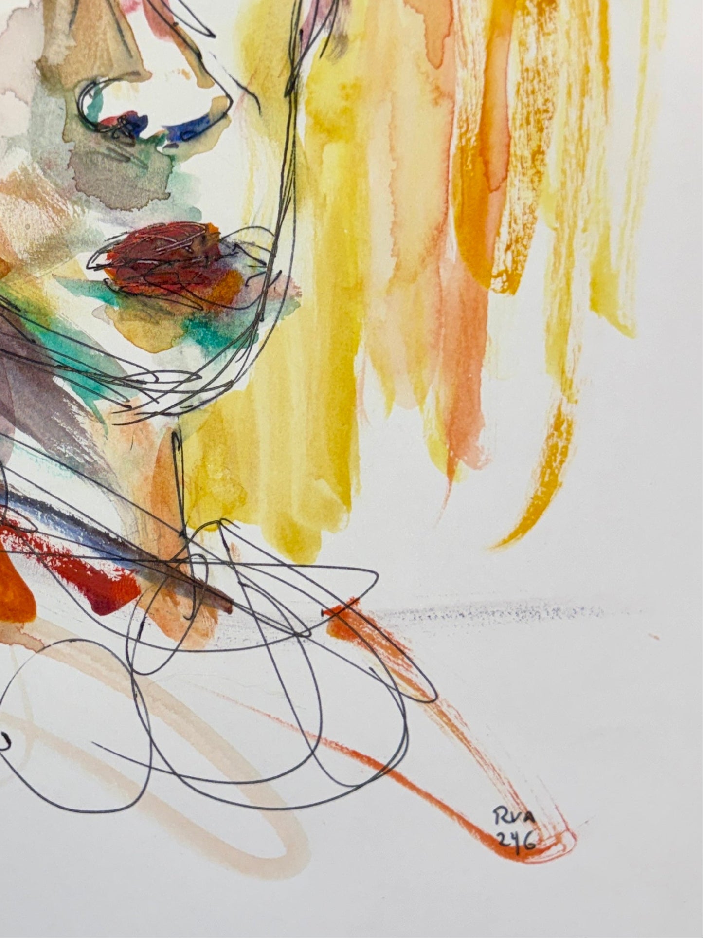 Dinner Guest 230924 original watercolor and ink artwork by Bobby Anderson, RVA246, signed
