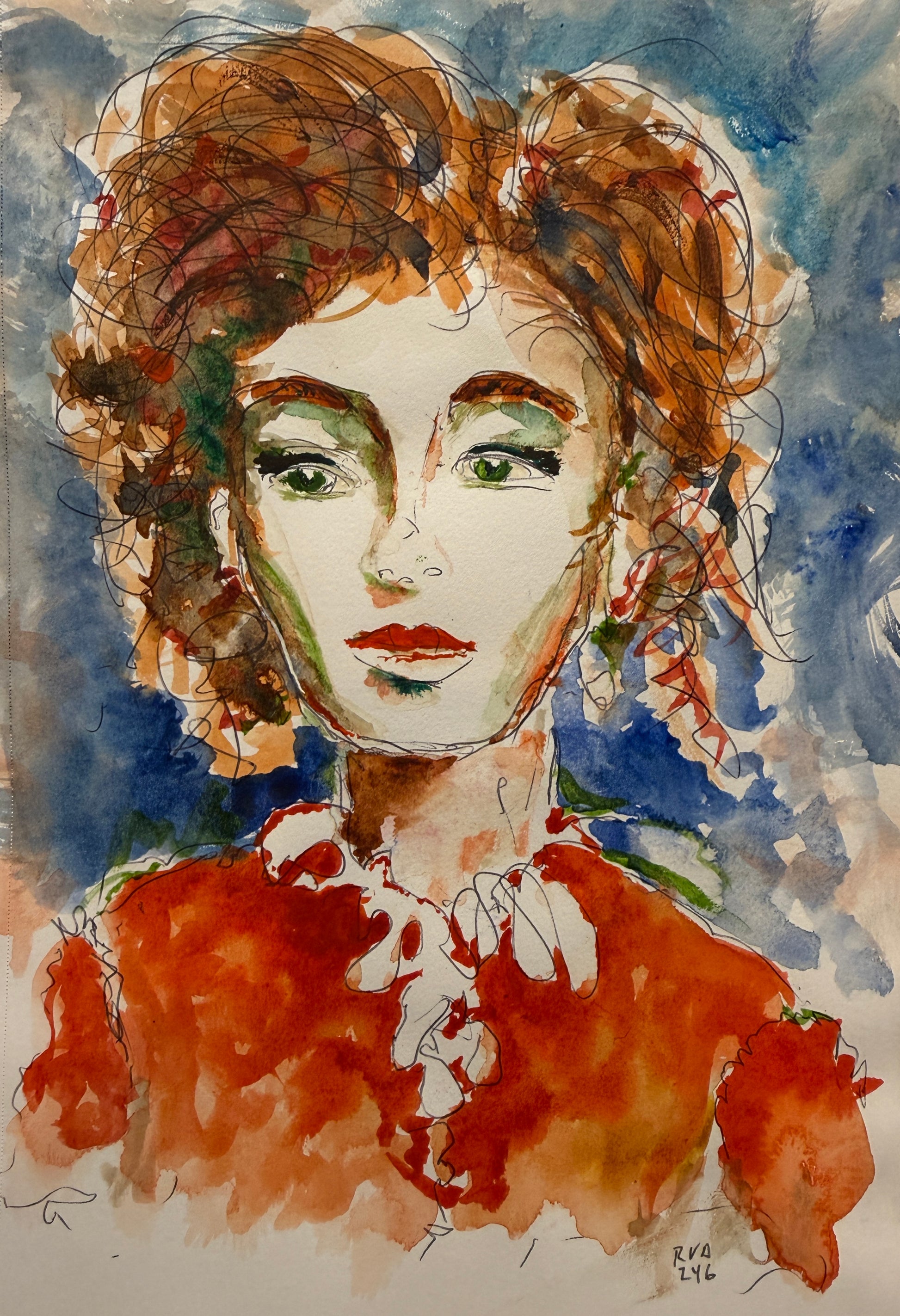Dinner Guest 230713 original watercolor and ink artwork by Bobby Anderson, RVA246