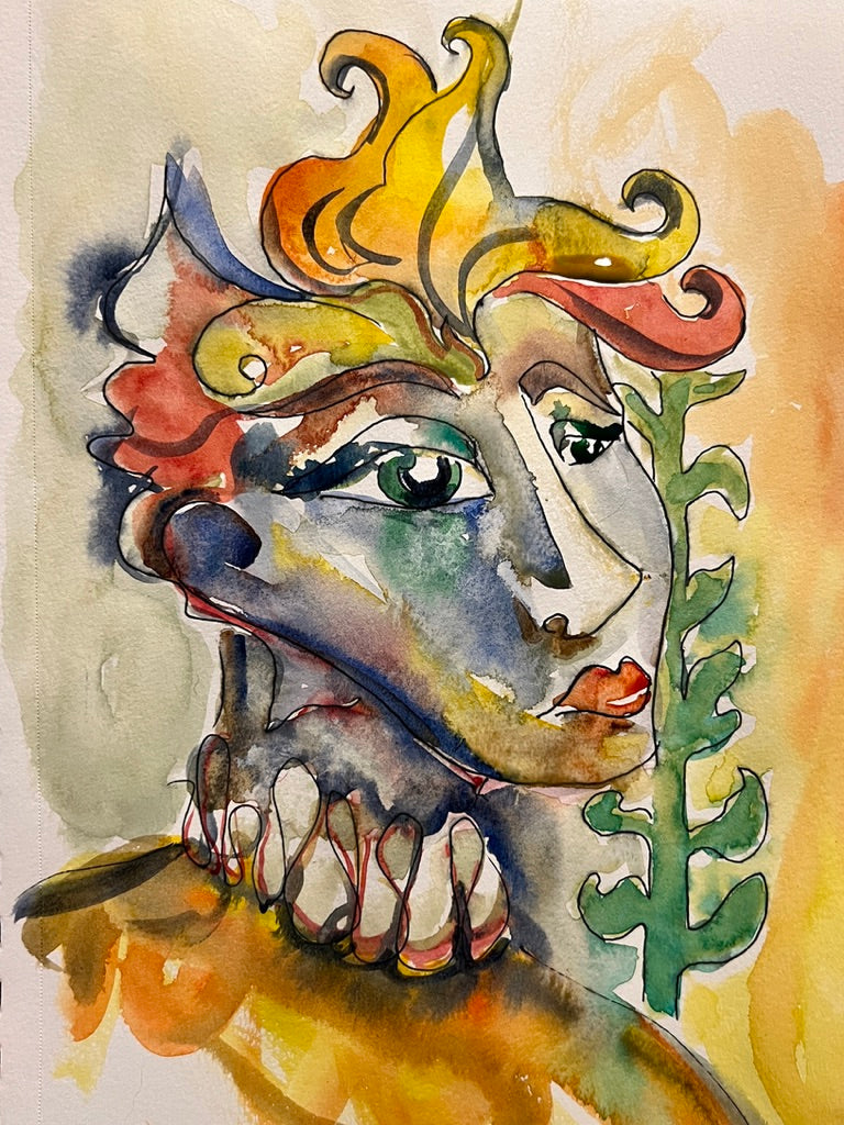 Dinner Guest 230926 original watercolor and ink artwork by Bobby Anderson, RVA246