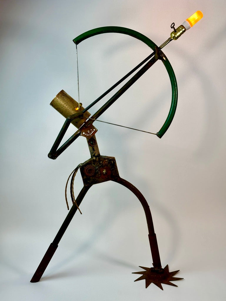 The First Draw - reclaimed metal archer robot lamp by artist Bobby Anderson, RVA246