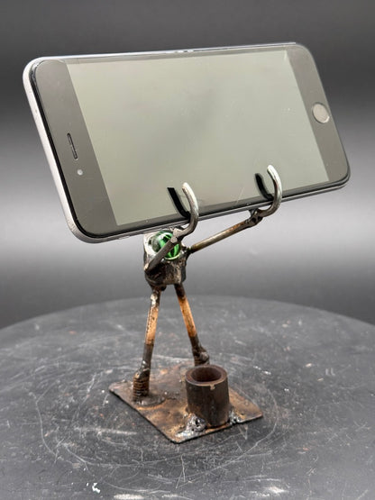 Helper Bot #114 reclaimed metal original art object holder and desk companion by Bobby Anderson, RVA246, phone holder