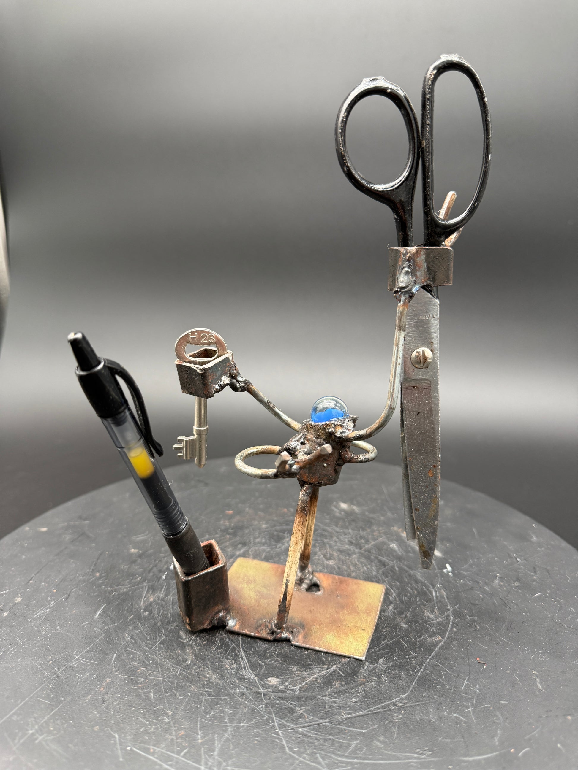Helper Bot #223 reclaimed metal original art object holder and desk companion by Bobby Anderson, RVA246, desk accessory