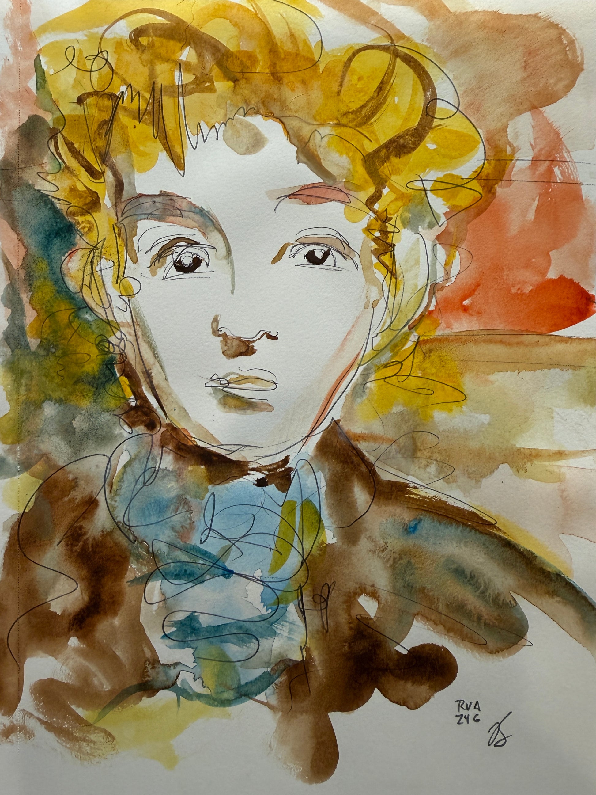 Dinner Guest 230717 original watercolor and ink artwork by Bobby Anderson, RVA246