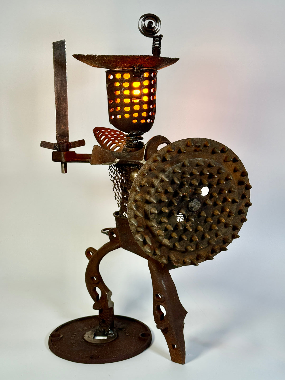 Don Qui'lote by Memphis artist Bobby Anderson, RVA246, 1903 cornsheller, reclaimed materials, functional art, sculptural lighting