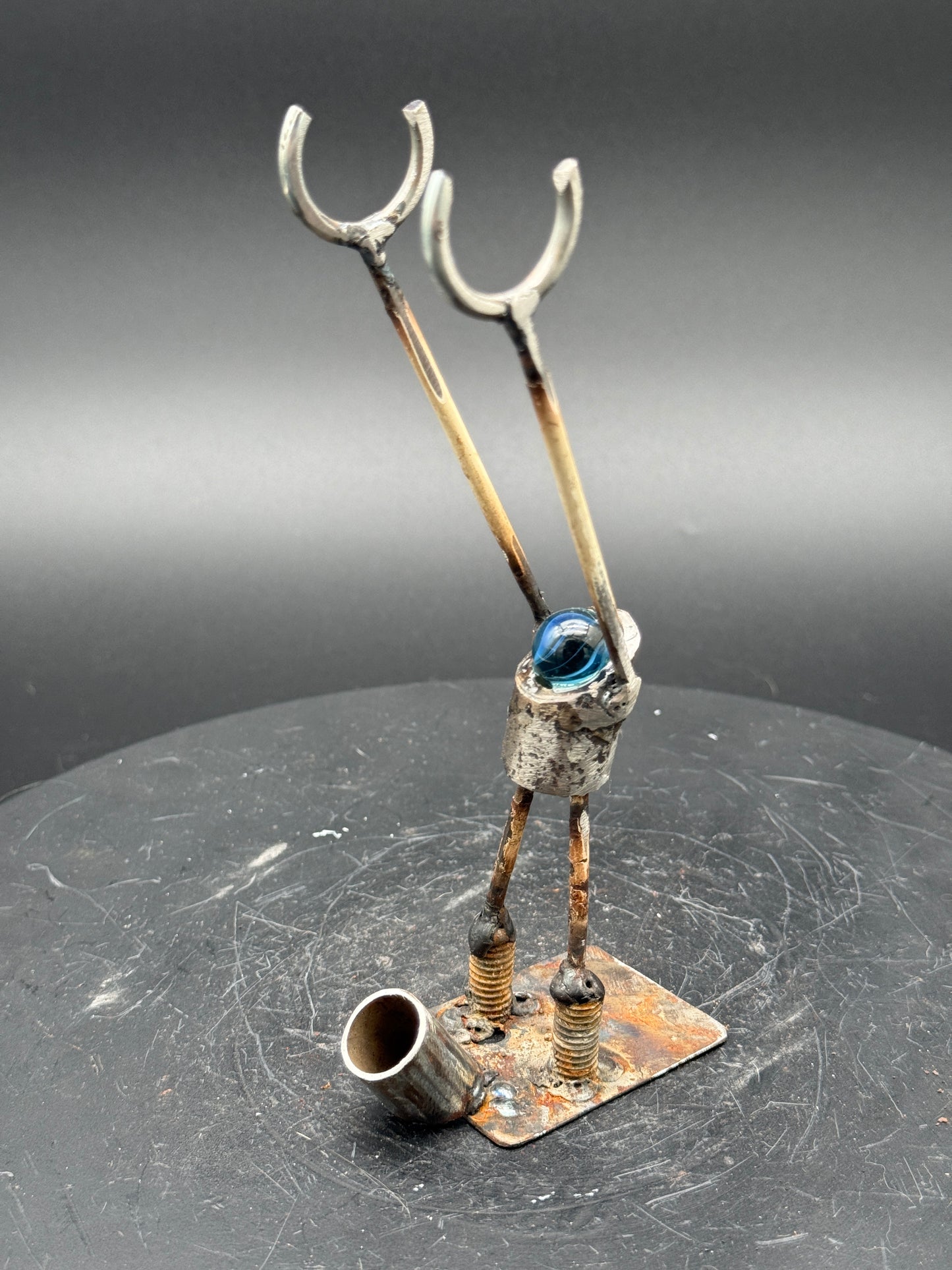 Helper Bot #54 Functional Art Sculpture, Reclaimed Metal Object Holder