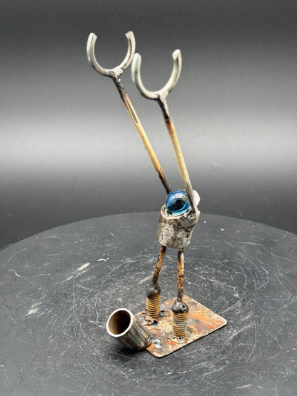 Helper Bot #54 Functional Art Sculpture, Reclaimed Metal Object Holder