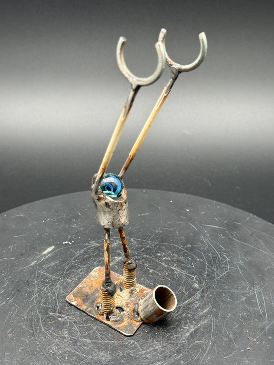 Helper Bot #54 Functional Art Sculpture, Reclaimed Metal Object Holder
