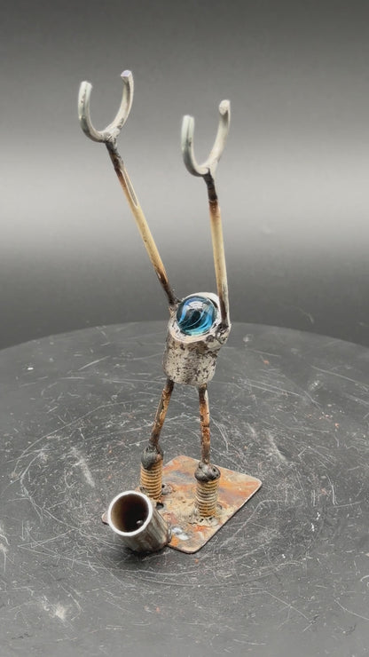Helper Bot #54 Functional Art Sculpture, Reclaimed Metal Object Holder