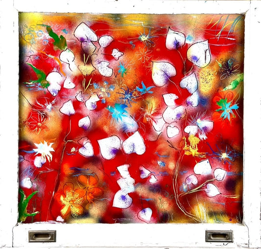 "Flowers 2" - Vibrant Reverse Glass Floral Painting