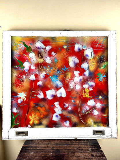 "Flowers 2" - Vibrant Reverse Glass Floral Painting